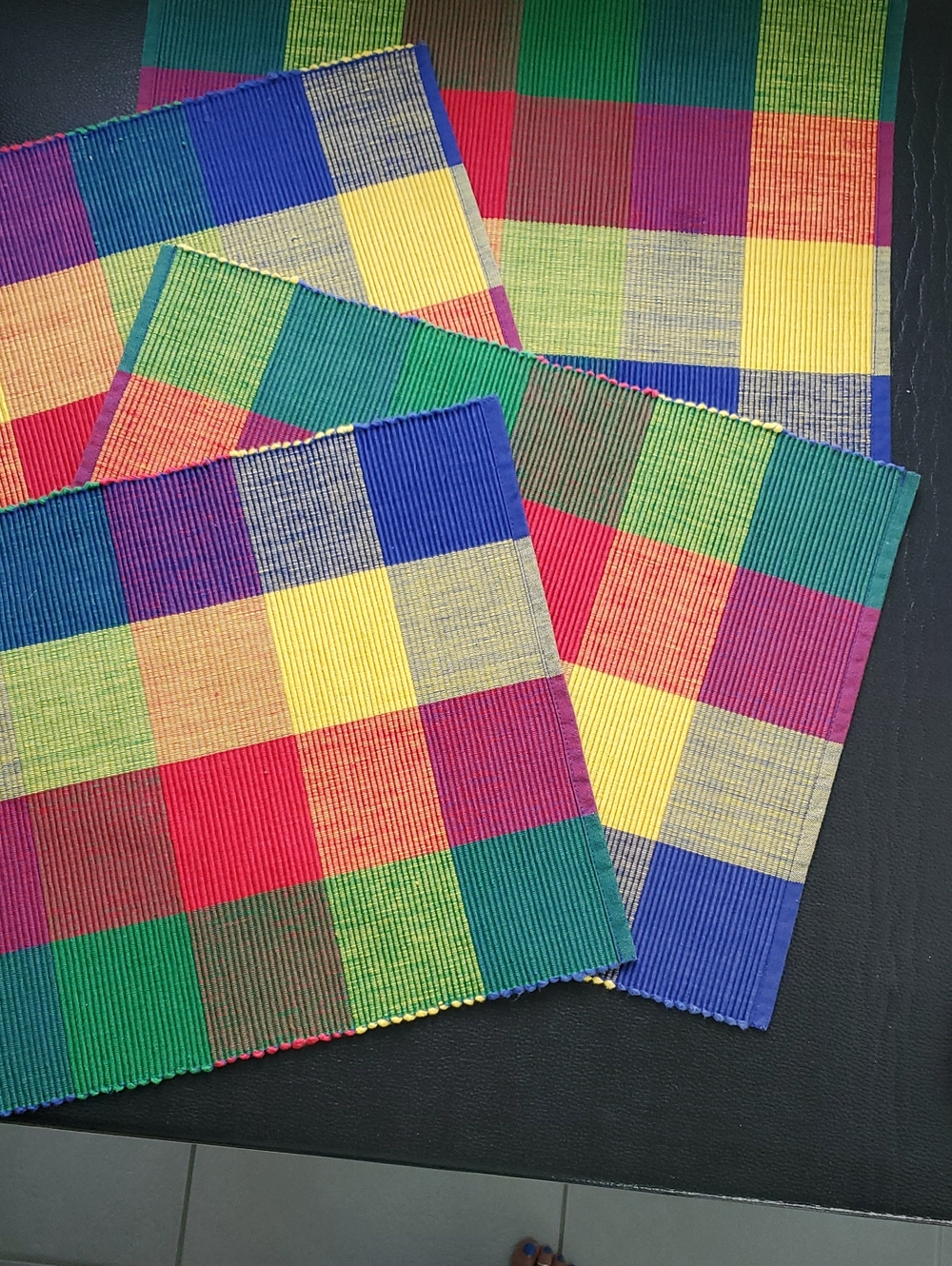 Vibrant Multicolor Ribbed Checkered Placemats - Set of 4